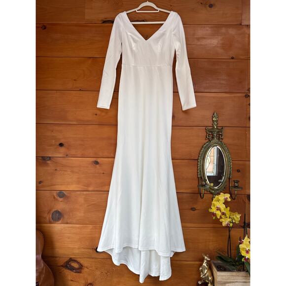 NWOT Lulus Feeling of Forever White Long Sleeve Mermaid Dress Wedding Bride XL - Picture 3 of 5